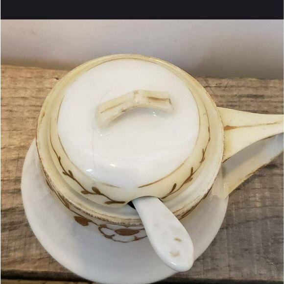 ANTIQUE NIPPON Porcelain Condiment Jar With Spoon Collectible - Picture 3 of 8